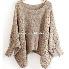 15JWT0115 light grey hollow out batwing loose cotton blend sweater